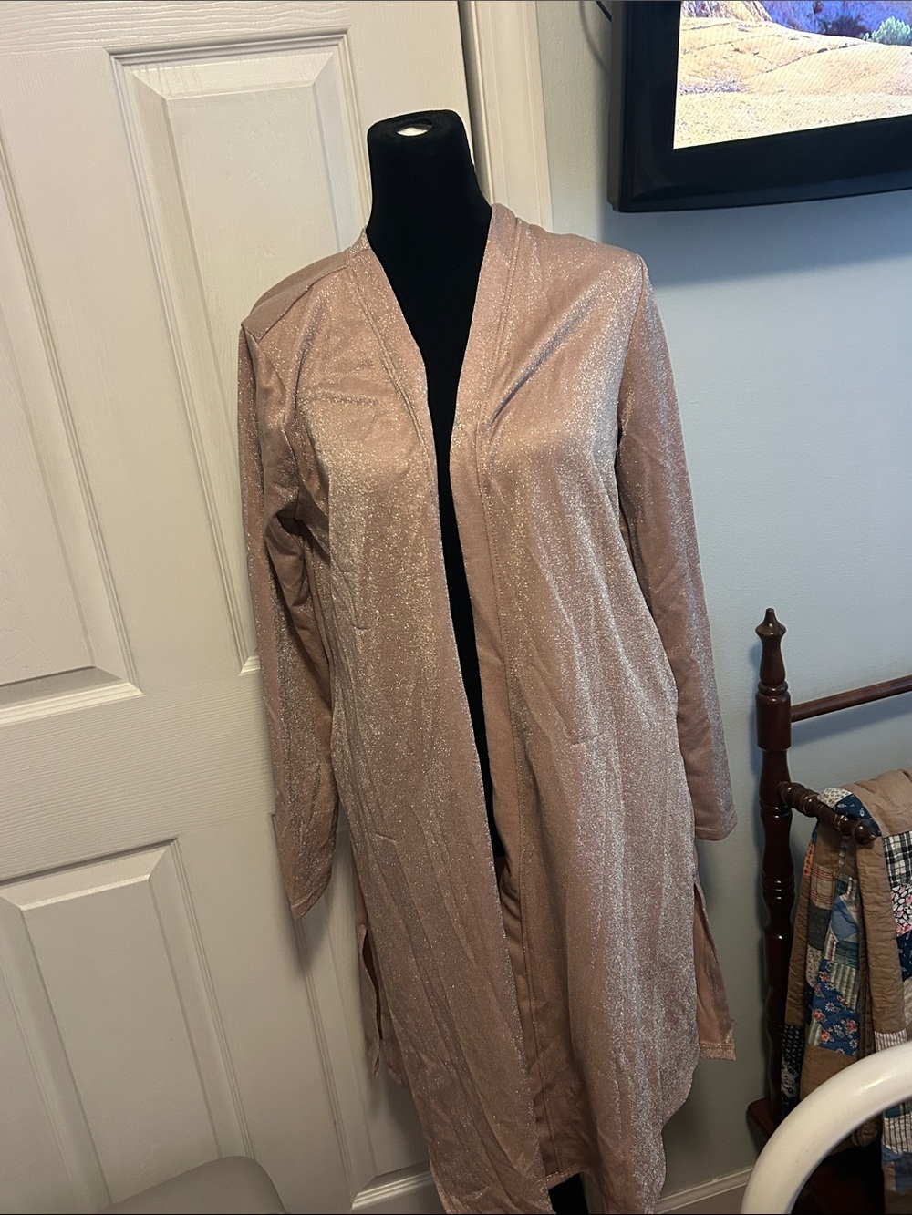 Shimmery Dusty Rose Open Front Duster Cardigan
